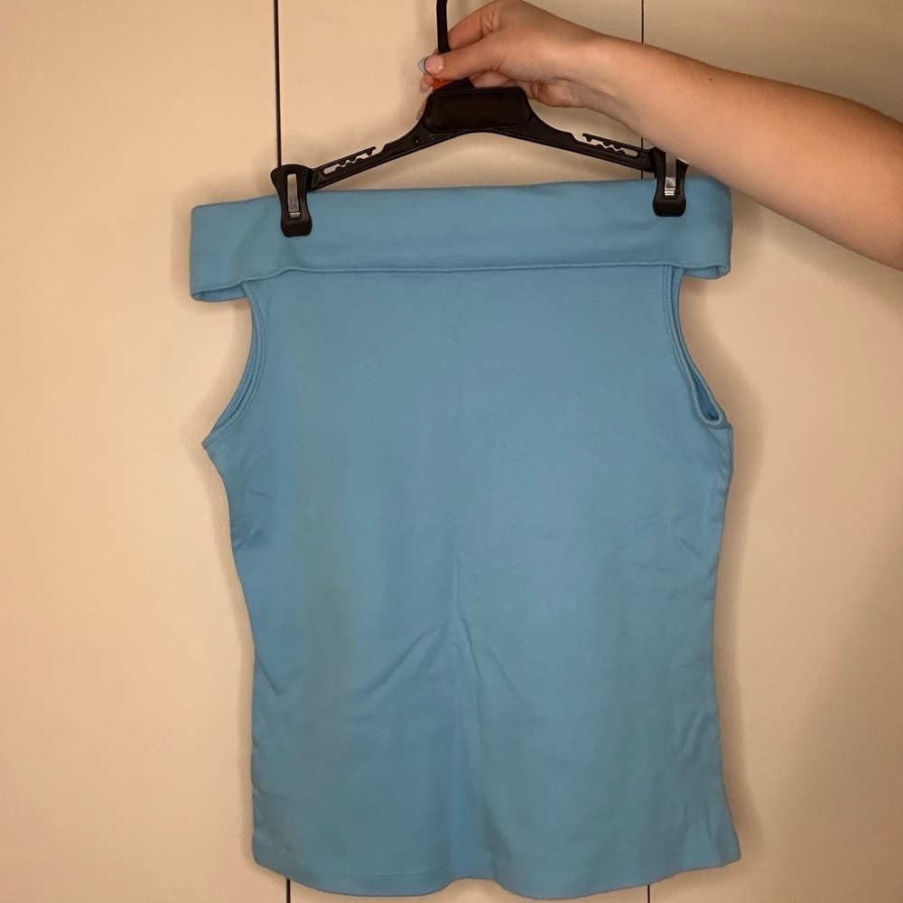 Powder Blue Fitted Sleeveless Tank Top with Sailor Collar